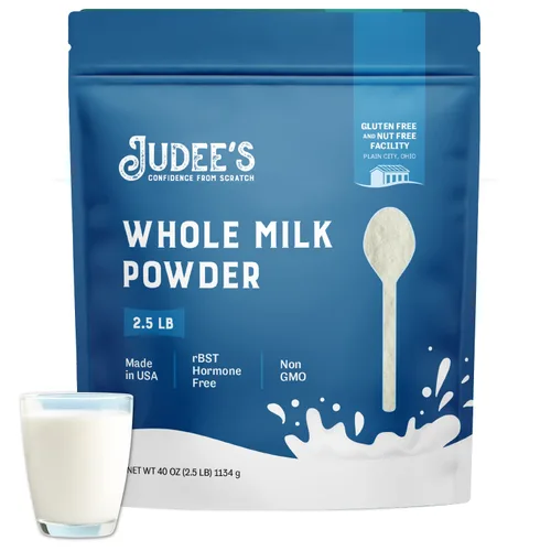 Judee's Gluten Free Leche entera en polvo – Leche en polvo versátil para hornear – Mezcla seca estable para almacenamiento a largo plazo – 40 onzas,