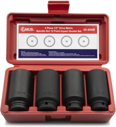 GENIUS TOOLS Juego de llaves de impacto de tuerca métrica Dr. de 1/2" (12 puntos) (CR-Mo) - DI-404M