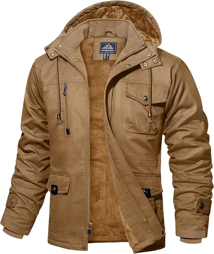 MAGCOMSEN Chaqueta de invierno para hombre, con forro polar de algodón, chaquetas cálidas para trabajo, abrigos militares con 6 bolsillos