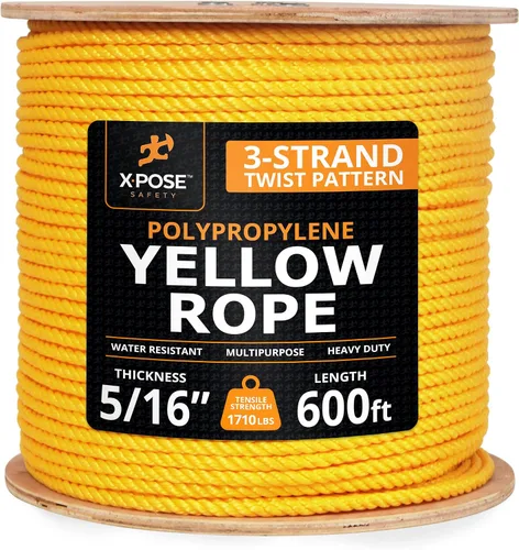 Miniatura 41 de Cuerda de polipropileno trenzado amarilla, 1/2 pulgada de grosor x 50 pies de largo, cuerdas de polietileno resistentes para uso en exteriores
