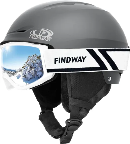 Miniatura 20 de Findway - Juego de Casco de Esquí, Casco de Snowboard con Gafas para Adultos [A Prueba de Golpes] Casco de Deportes de Nieve Seguro y Duradero