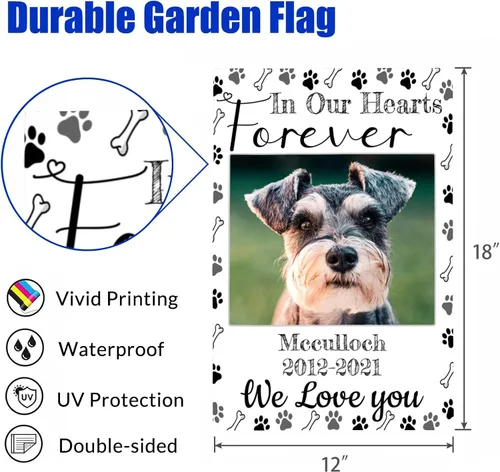 Miniatura 6 de Bandera Conmemorativa Personalizada - Banderas Conmemorativas de Jardín para Mascotas Perros en Memoria Amorosa con Foto Nombre Fecha para Bandera