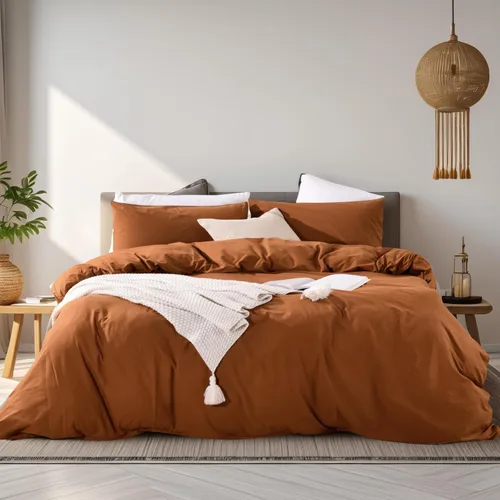 Miniatura 29 de NEXHOME PRO Funda de edredón de algodón para niños, tamaño twin, aspecto de lino, blanco, orgánico, natural, 100% algodón lavado, juego de ropa