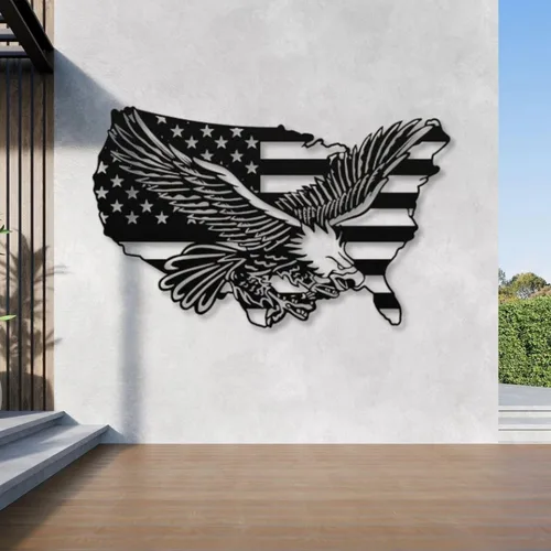 Miniatura 4 de Arte de pared de metal con águila de águila, arte de pared de metal con águila calva, decoración de pared de águila de metal de gran tamaño, bandera