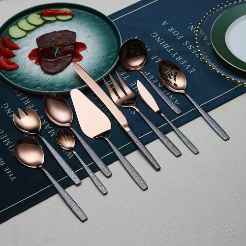 Miniatura 3 de Juego de servir de metal con cabeza de cobre brillante, 10 piezas, incluye servidor para pasteles, cuchara y tenedor de ensalada, cucharón
