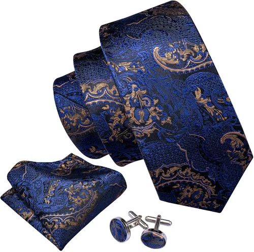 Miniatura 2 de YOHOWA Conjunto de corbata de boda para hombre, corbatas de cachemira con pañuelo, gemelos de seda formal para negocios