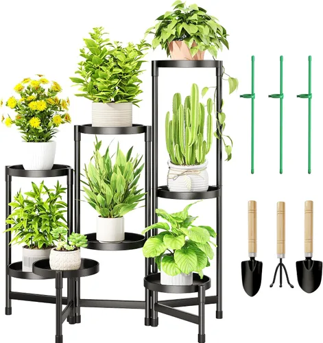 Miniatura 10 de Cawukege Soporte para plantas de 5 niveles para interiores, soporte escalonado para plantas al aire libre para múltiples plantas, estante de esquina