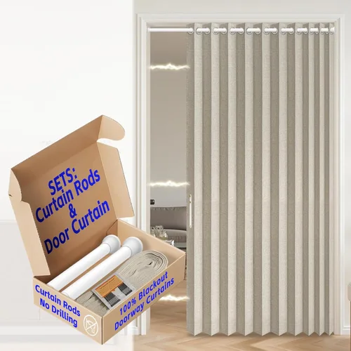 Miniatura 46 de AJAZZ Cortina de puerta magnética 100% opaca de acordeón para armario, cortina invisible para puerta interior de dormitorio, sala de estar, pasillo