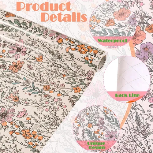 Miniatura 2 de Ywdbzjhs 1 rollo de papel de regalo de flores silvestres, 17 pulgadas x 33 pies, papel de regalo floral de jardín de flores silvestres