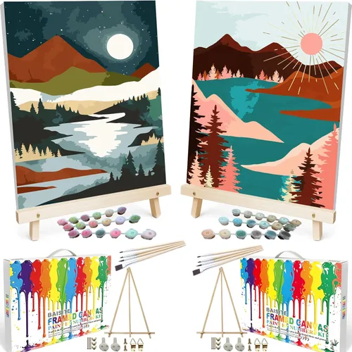 Miniatura 25 de BAISITE Kit de pintura por números para adultos principiantes, 12 pulgadas de ancho x 16 pulgadas de largo, paquete de 2 lienzos para kits