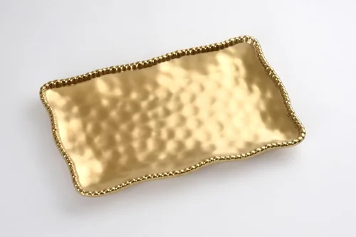 Pampa Bay Bandeja mediana de porcelana chapada en titanio, 14.3 x 8 pulgadas, tono dorado mate, horno, congelador, apto para lavavajillas