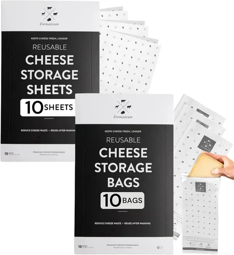 Miniatura 10 de Formaticum - Juego de 10 bolsas reutilizables para almacenamiento de queso Tamaño 5" x 11" Bolsa de almacenamiento de queso de grado profesional