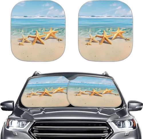 Miniatura 33 de Parasol para parabrisas de automóvil con estampado de playa tropical, protección universal para proteger el interior del automóvil, bloquea