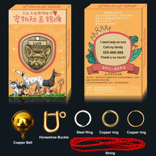 Miniatura 6 de Etiquetas personalizadas para perros bulldog inglés y francés para mascotas, placa de identificación de nombre de perro grabada personalizada