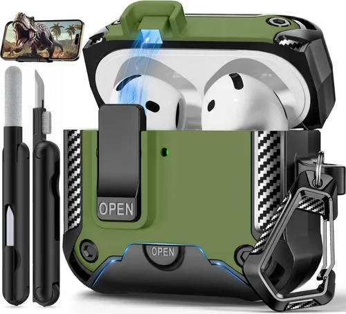 Miniatura 16 de Funda para AirPods Pro de 2 generación con soporte para teléfono, diseño de interruptor automático de protección completa contra caídas con kit