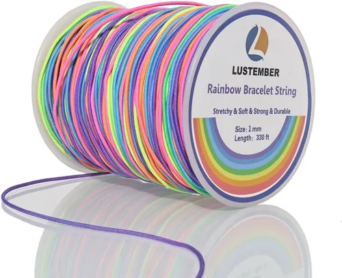 Miniatura 9 de 1mm Cuerda elástica para pulseras, Cordón elástico arcoíris resistente para hacer joyas, collares, cuentas y manualidades