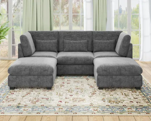Miniatura 66 de Sofá Modular de Gran Tamaño, Sofá Seccional de Chenilla Nube Extra Profundo con Chaise Otomana, Sofá Esponjoso de Chenilla de 4 Plazas para Sala