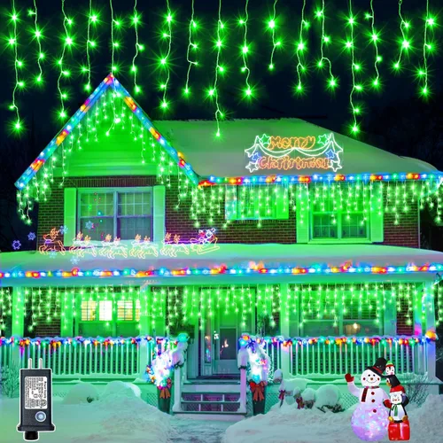 Miniatura 15 de Luces de Navidad de carámbano para exteriores, 66 pies, 640 luces LED de Navidad azules y blancas, 8 modos con 120 gotas, luz de carámbano