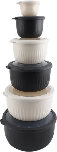 Miniatura 40 de COOK WITH COLOR - Juego de tazones de preparación profundos con tapas, para mezclar, de plástico, pequeños y apilables (color negro degradado)