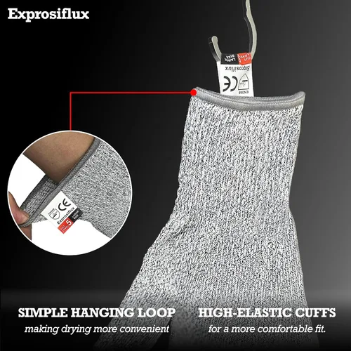 Miniatura 7 de 2 pares de guantes de trabajo resistentes a los cortes EN388 Nivel 5 – Protección de alto rendimiento, aptos para alimentos y lavables a máquina