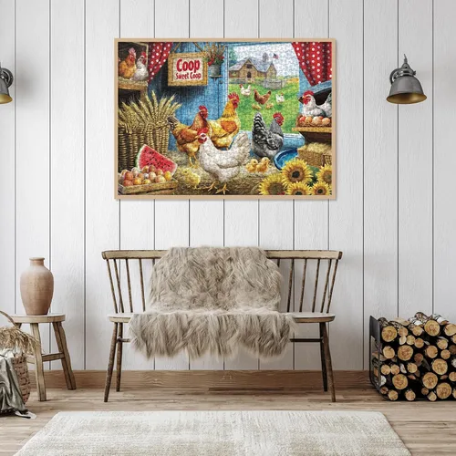 Miniatura 6 de Rompecabezas de Granja de Pollos para Adultos 1000 Piezas, Rompecabezas de Animales y Flores, Rompecabezas de Girasol de Acción de Gracias Aves