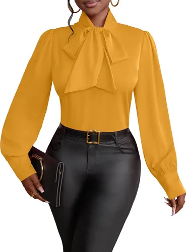 Miniatura 33 de Vrtige Camisa de mujer elegante con cuello de lazo, manga larga, blusa para la oficina