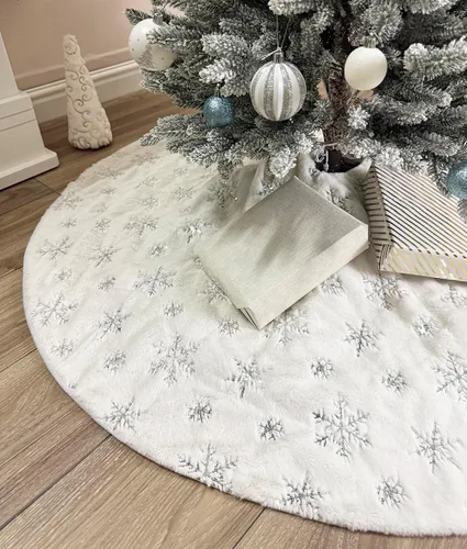 Miniatura 5 de AOGU - Falda para árbol de Navidad de 36 pulgadas con lentejuelas de piel sintética, decoración de árbol de Navidad para una feliz fiesta navideña