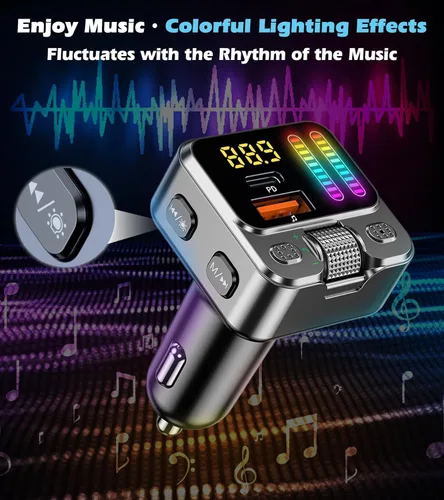 Miniatura 5 de Adaptador Bluetooth 5.3 para automóvil con transmisor FM y carga rápida PD de 42 W, receptor de música inalámbrico AUX/USB, llamadas manos libres