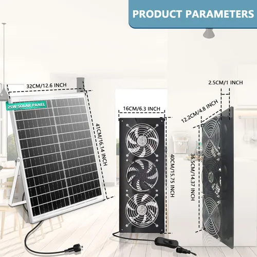 Miniatura 9 de Ventilador de escape solar, panel solar de 25 W con kit de 3 ventiladores de ventilación, ventilador alimentado por energía solar para cobertizo