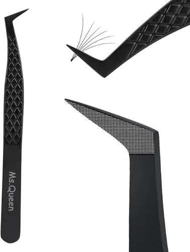 Miniatura 12 de Ms.Queen Pinzas para extensiones de pestañas, pinzas de fibra para volumen y extensiones de pestañas individuales, color negro