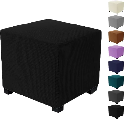 Miniatura 10 de Funda otomana a cuadros, funda elástica para reposapiés, funda otomana de almacenamiento cuadrada, lavable a máquina, plegable, protector de muebles