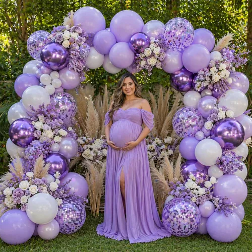 Miniatura 6 de Togvu Globos Morados y Blancos, 60 Paquetes de 12 Pulgadas Globos de Confeti Cromado Metálico Claro Oscuro para Niñas Mujeres Boda Cumpleaños Baby