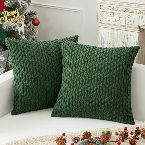 Miniatura 29 de Kevin Textile - Juego de 2 fundas de almohada decorativas de pana de 22 x 22 pulgadas, suaves, estilo bohemio, a rayas, decoración moderna del hogar