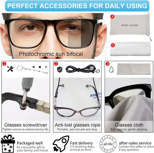 Miniatura 6 de MARE AZZURO Lentes de lectura bifocales fotocromáticos para hombre, con bloqueo de luz azul, lentes de sol para lectores 1.0 1.5 2.0 2.5 3.0 3.5 4.0