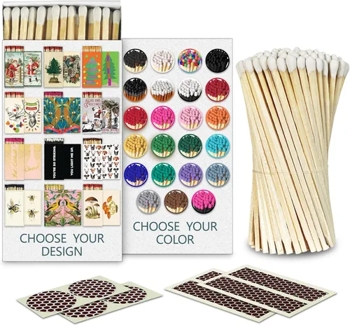 Miniatura 14 de 4" Fósforos Todos Negros en un Frasco + Adhesivos de Mechero Incluidos 100 Fósforos Negros con Punta Negra Decorativos y Seguros con Soporte