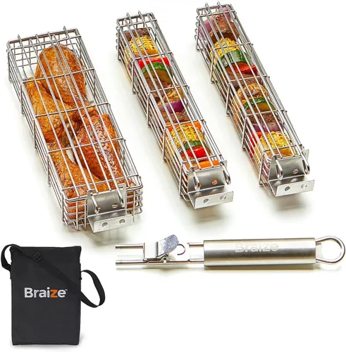 Miniatura 7 de Cesta grande para asar con mango extraíble. Construcción de acero inoxidable con una mayor capacidad (12 x 2 x 2) y tapa segura de fácil cierre.