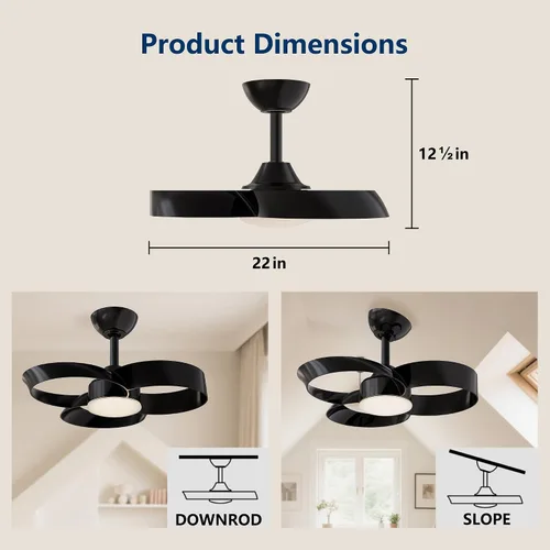 Miniatura 8 de FANX - Ventilador de techo de 22 pulgadas con luz y control remoto, motor CC silencioso, LED regulable, control reversible de 3 velocidades, fácil