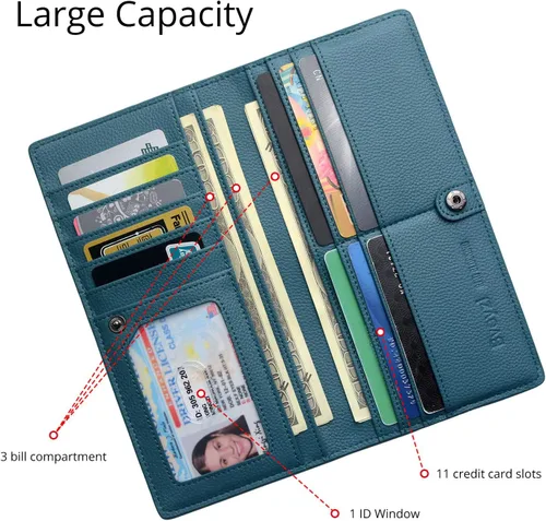 Miniatura 4 de Bveyzi Billeteras de cuero ultrafino con bloqueo RFID para tarjetas de crédito, billetera plegable para mujer