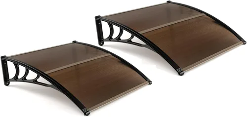 Tangkula Paquete de 2 toldos para ventana de 40 x 40 pulgadas, toldo moderno de policarbonato para puerta superior con hoja hueca para protección