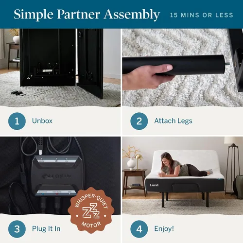Miniatura 5 de LUCID Base de cama ajustable L300, Bluetooth, aplicación para teléfono, inclinación de cabeza y pies, masaje dual interactivo, control remoto