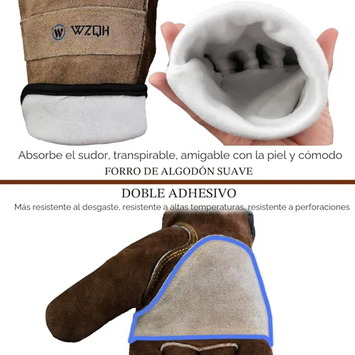 Miniatura 2 de WZQH Guantes de trabajo de cuero para hombres o mujeres. Guante grande para jardinería, soldadura TIG/MIG, construcción, motosierra, granja, rancho