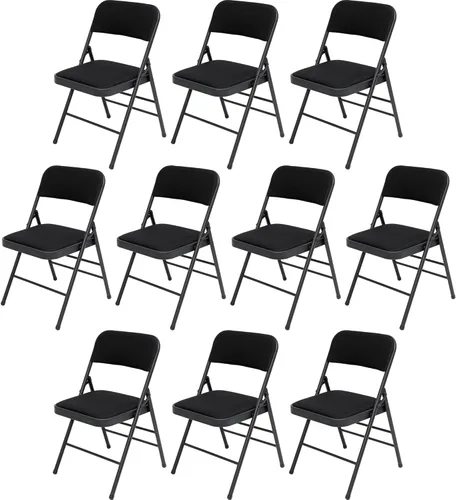Miniatura 18 de Paquete de 4 sillas plegables negras con cojín acolchado de tela, juego de sillas de comedor de tela, sillas plegables apilables portátiles