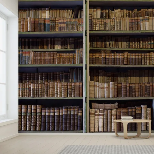 Miniatura 2 de wall26 - Libros antiguos históricos en biblioteca antigua, estantería de madera - Mural de pared removible. Papel pintado autoadhesivo grande - Obra