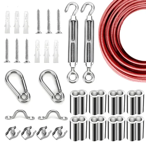 Miniatura 18 de Kit de suspensión de luces de cuerda de globo, cable guía de luz para exteriores, cable de acero inoxidable recubierto de vinilo, incluye 50 pies