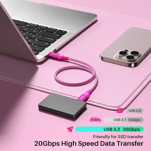 Miniatura 3 de Cable para Monitor USB C ZeroneTeck [0.91 m, Rosa], Transferencia de Datos de Alta Velocidad de 20 Gbps, Salida de Video de Pantalla 4K@60Hz, Carga