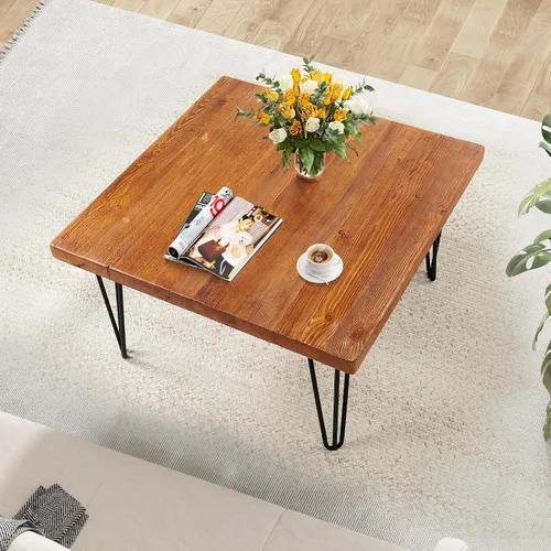 Miniatura 3 de Mesa de centro cuadrada de madera natural de 27 x 27 x 15 pulgadas de alto, mesas vintage de madera rústica para sala de estar, comedor, sofá