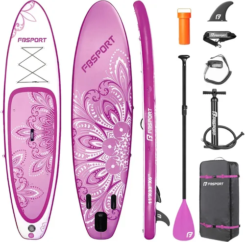 Miniatura 10 de FBSPORT Tabla de remo de pie prémium de 11 pies, tabla de yoga con accesorios de SUP y bolsa de transporte, amplia posición, control de surf, Verde