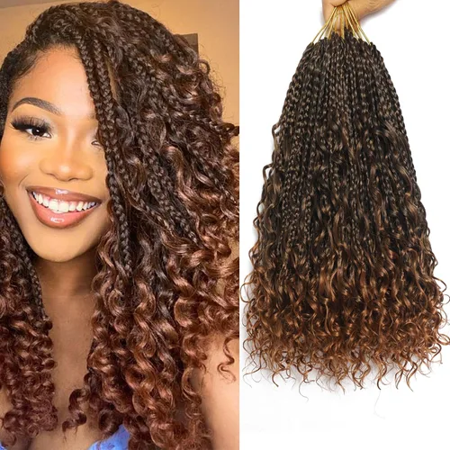 Miniatura 16 de Flagship 9 Paquetes Goddess Box Braids Cabello de Ganchillo para Mujeres Negras - 10 Pulgadas Pre-enrollado con Puntas Rizadas, Estilo Bohemio