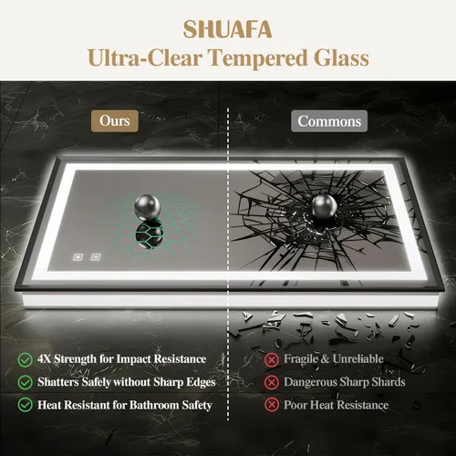 Miniatura 6 de Espejo de baño LED de 24 x 32 pulgadas con luces, espejo de tocador de baño con marco negro con luz frontal + retroiluminación para pared, vidrio