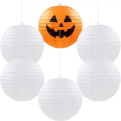 Faroles de papel decorativos redondos chinos para manualidades, 6 unidades, 8 pulgadas (blanco)
